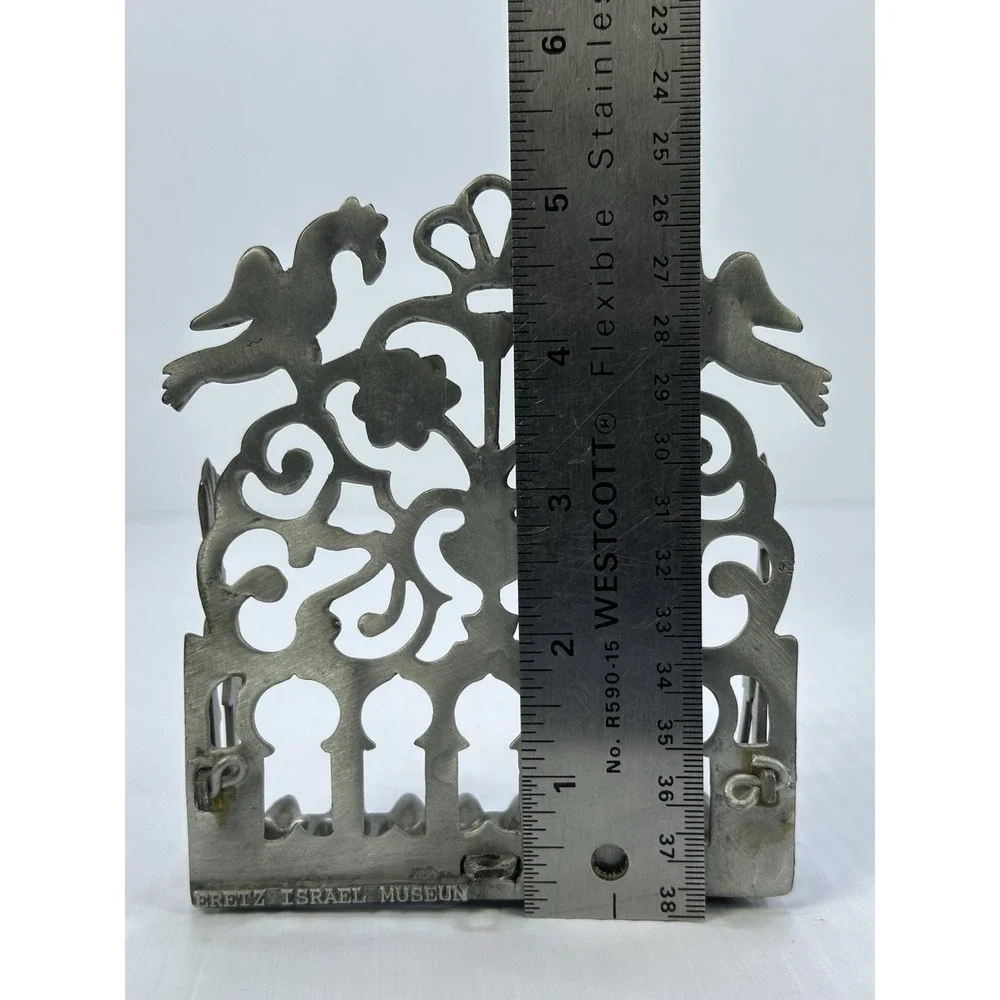 Vintage Pewter Museum Eretz Israel Hanukkah Menorah Tel Aviv Souvenir Judaica